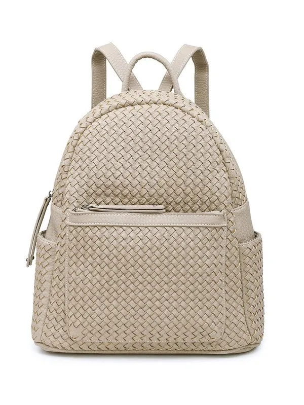 Impressed Woven backpack purse for women beige