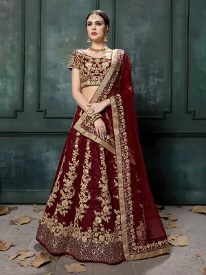 Impressive Maroon Colored Designer Partywear Raw Silk Lehenga Choli