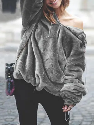 Impressive Solid Color Faux Fur Coat Tops