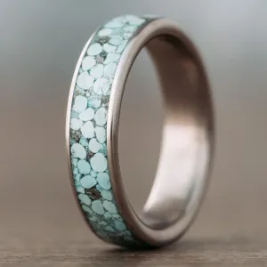 (In-Stock) Custom Titanium Wedding Band with Turquoise - Size 10.75 | 6mm