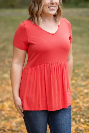 IN STOCK Sarah Ruffle Short Sleeve - Deep Coral