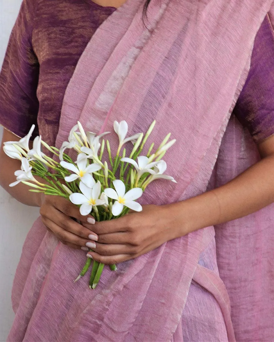 Inara Handwoven Linen Saree-Melting Moon