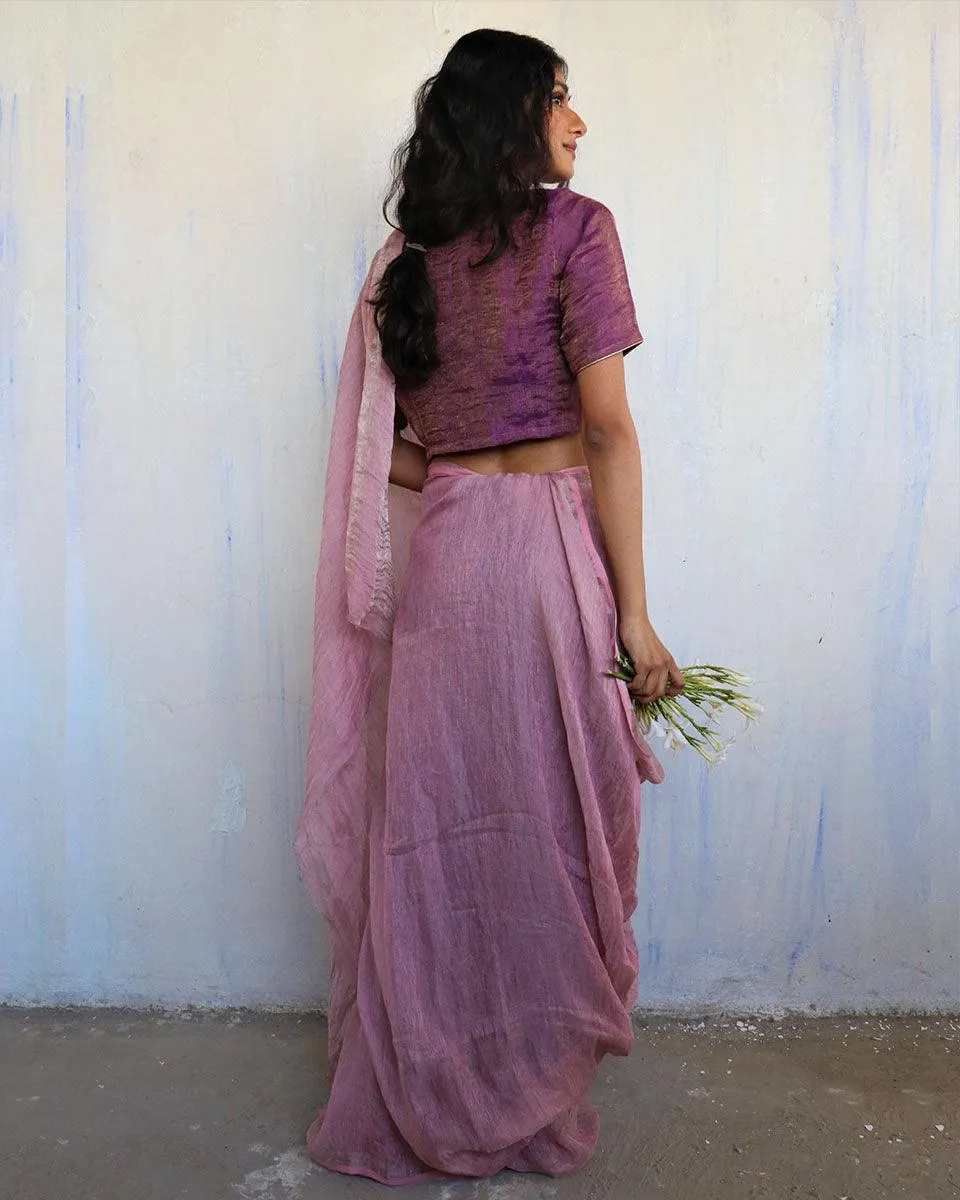 Inara Handwoven Linen Saree-Melting Moon