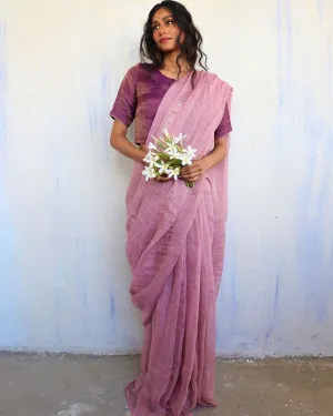 Inara Handwoven Linen Saree-Melting Moon