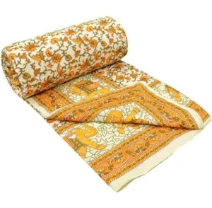 Indiafab Textiles 100% Cotton Reversible Single Bed Quilt (85X55 Inch)|Single Bed Dohar/AC/Blanket/Quilt | Block Printed Reversible Single Bed Size Blankets | Light Weight Quilt Duvet