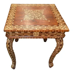 Indian Bone Inlay Square Side Table