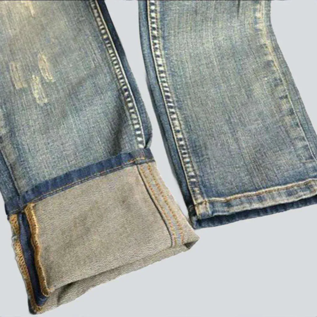 Indian head embroidery men's jeans