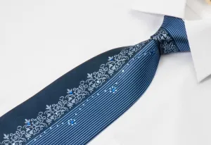 Indian Homme Crystal Rhinestone Tie Stripes & Vines On Blue