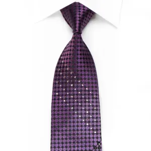 Indian Homme Men's Crystal Rhinestone Silk Necktie Purple Dots On Black With Sparkles