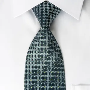 Indian Homme Silk Tie Interlocking Circles On Blue With Green Rhinestones & Sparkles