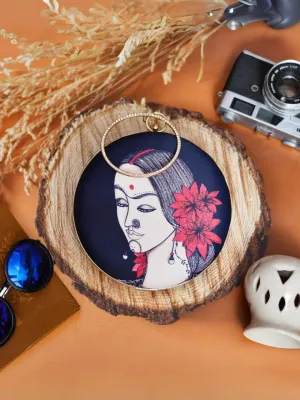 Indian Woman Printed Round Clutch