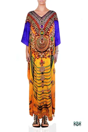 INDICA MAGNIFICA Majestic Yellow Adorned Devarshy Long Embellished Kaftan - YellowPurp