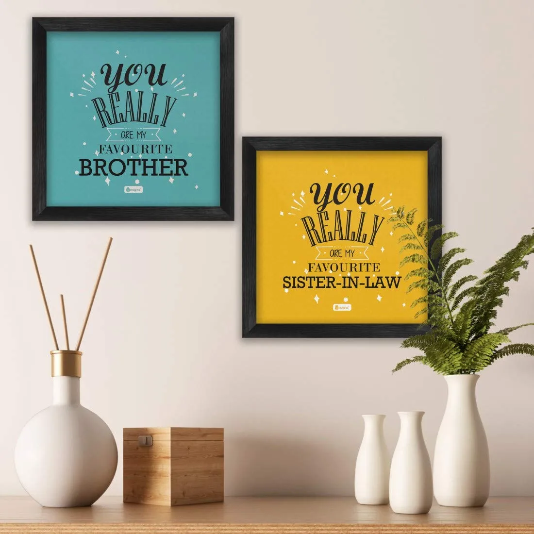 Indigifts Rakhi for Bhaiya Bhabhi | Favourite Brother and Sister in Law Printed Multi 2 Poster Frames 6"x6", Pyara Bhaiya & Pyari Bhabhi Lumba Rakhi Set, Rakshabandhan Gift