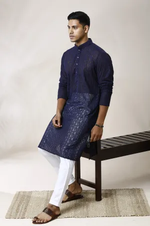 INDIGO BLUE GEORGETTE PAISLEY DESIGN CHIKANKARI REGULAR FIT KURTA