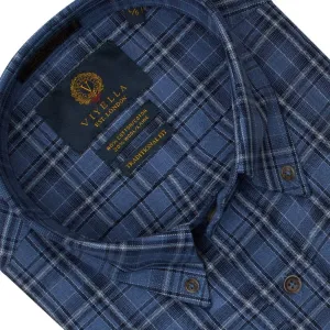 Indigo Blue Plaid Men's Long Sleeve Button Down Shirts