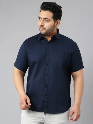 Indigo Blue Pure Cotton Half Sleeve Shirt Men's Plus Size