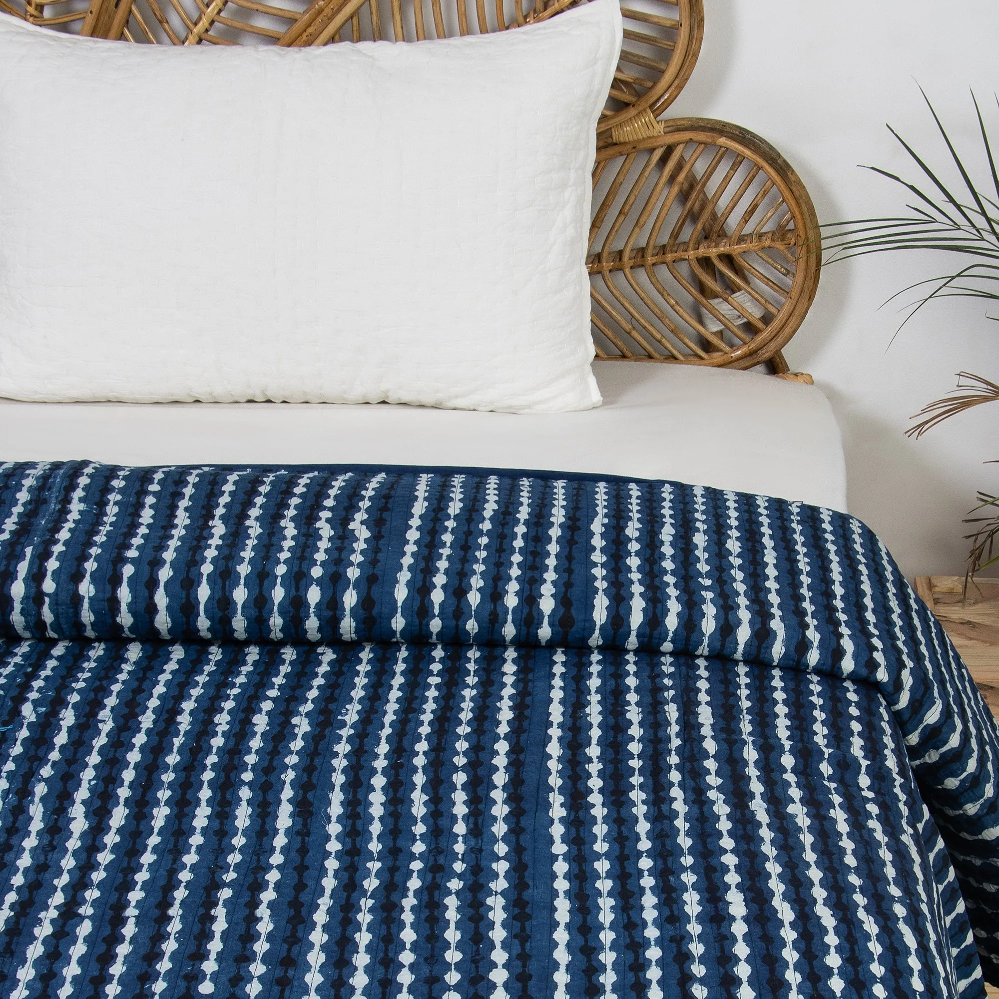 Indigo Blue Pure Cotton Machine Quilted Bedspreads