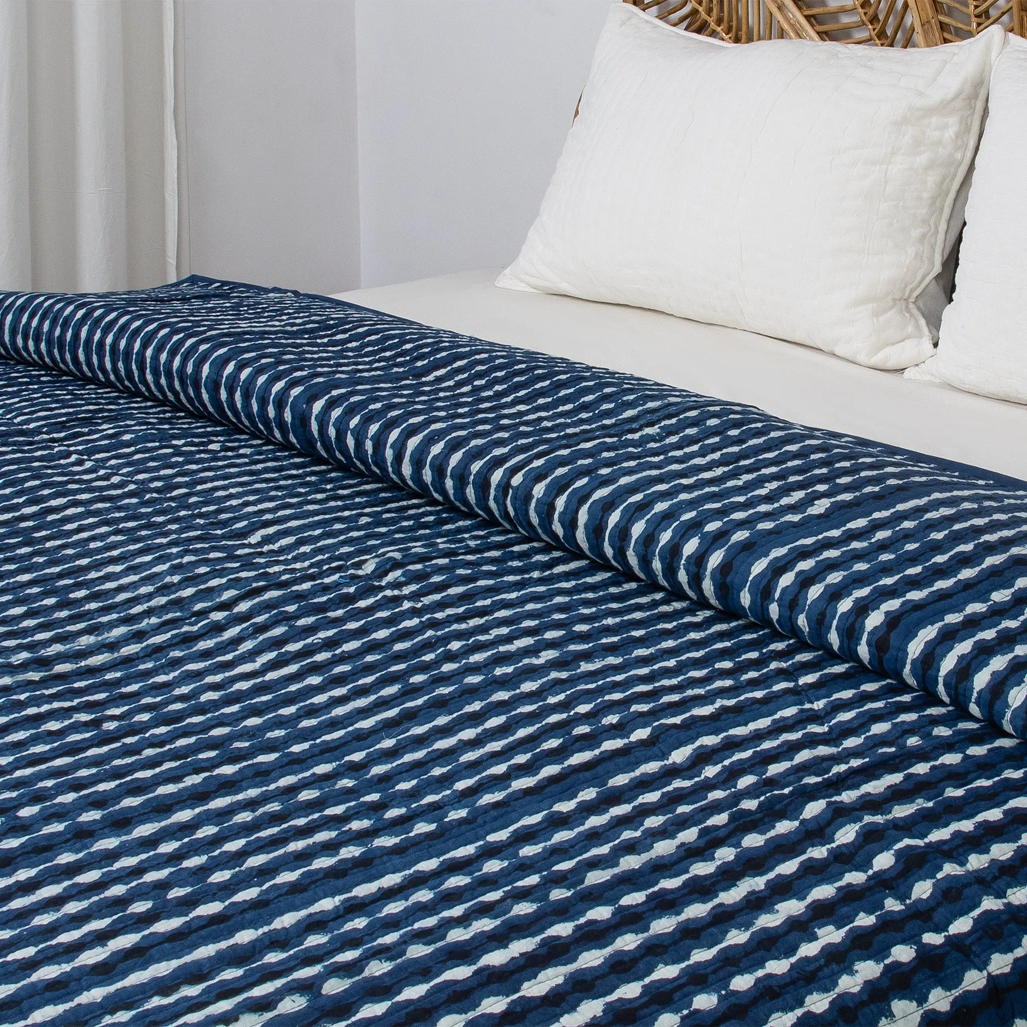 Indigo Blue Pure Cotton Machine Quilted Bedspreads