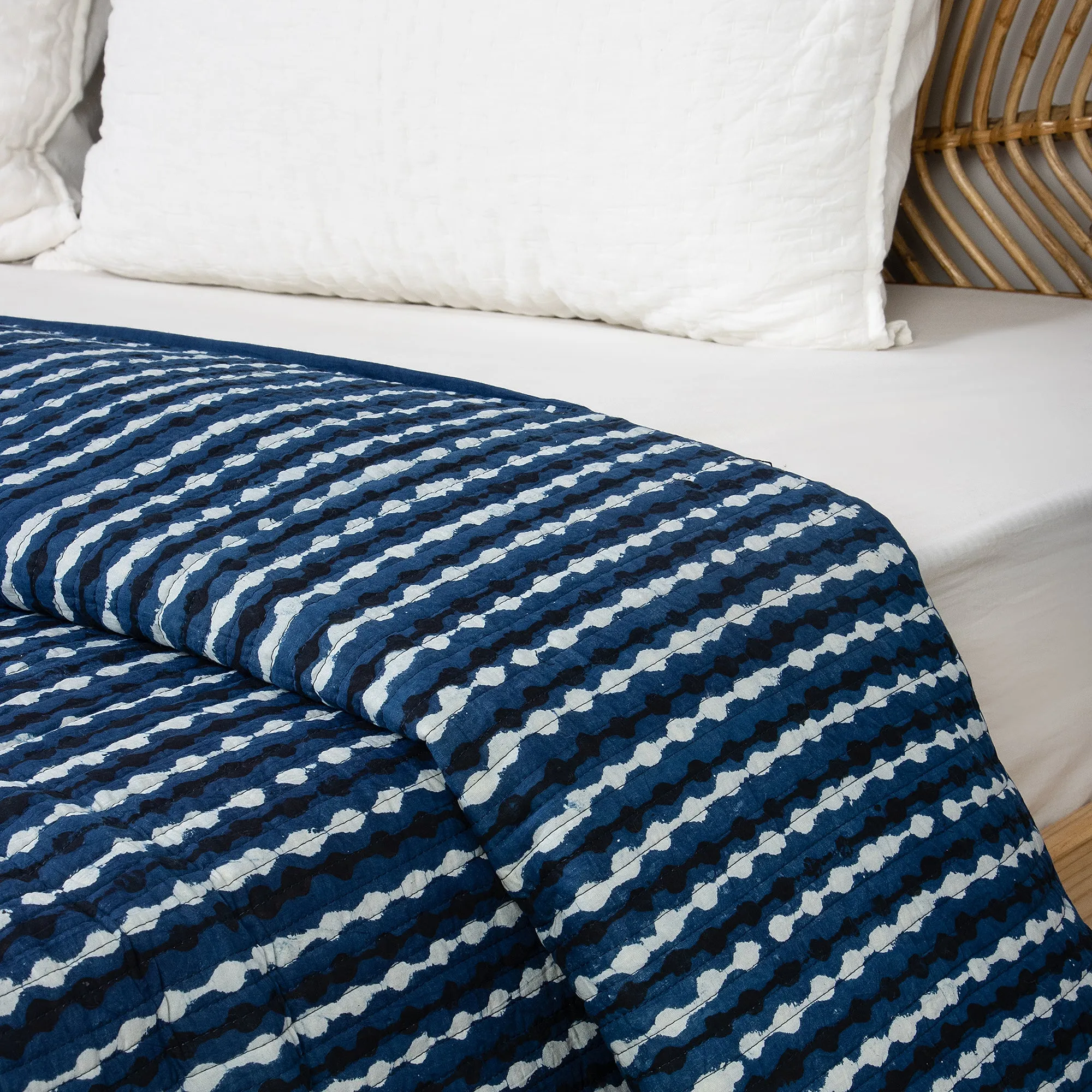 Indigo Blue Pure Cotton Machine Quilted Bedspreads