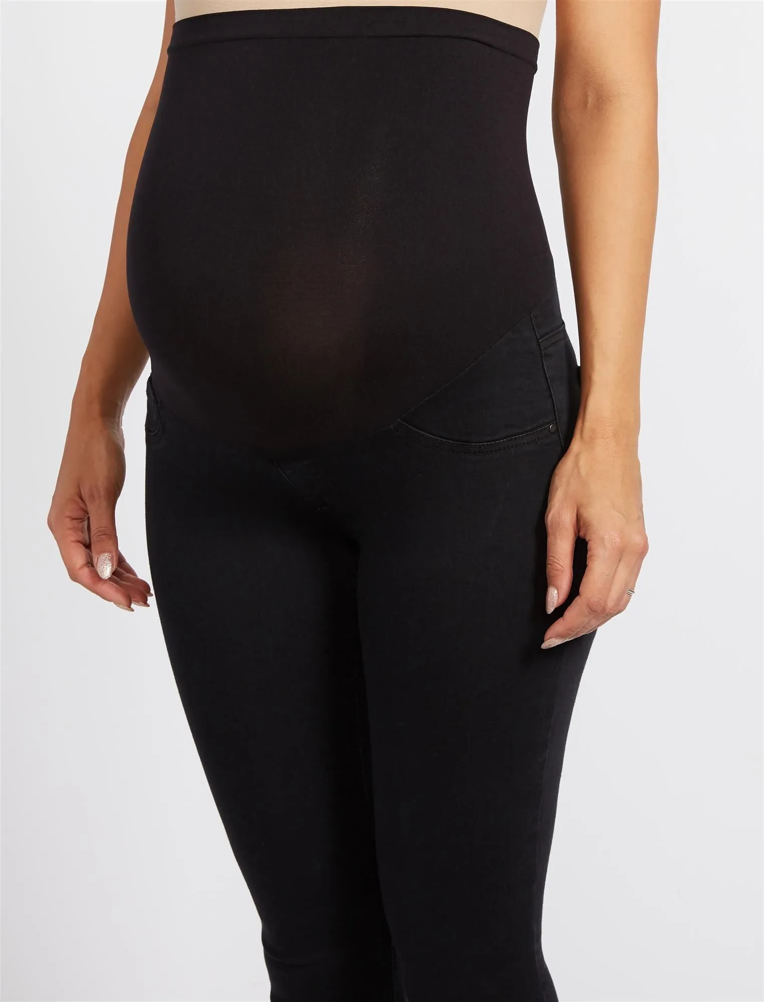 Indigo Blue Secret Fit Belly Skinny Maternity Ankle Jeggings in Black