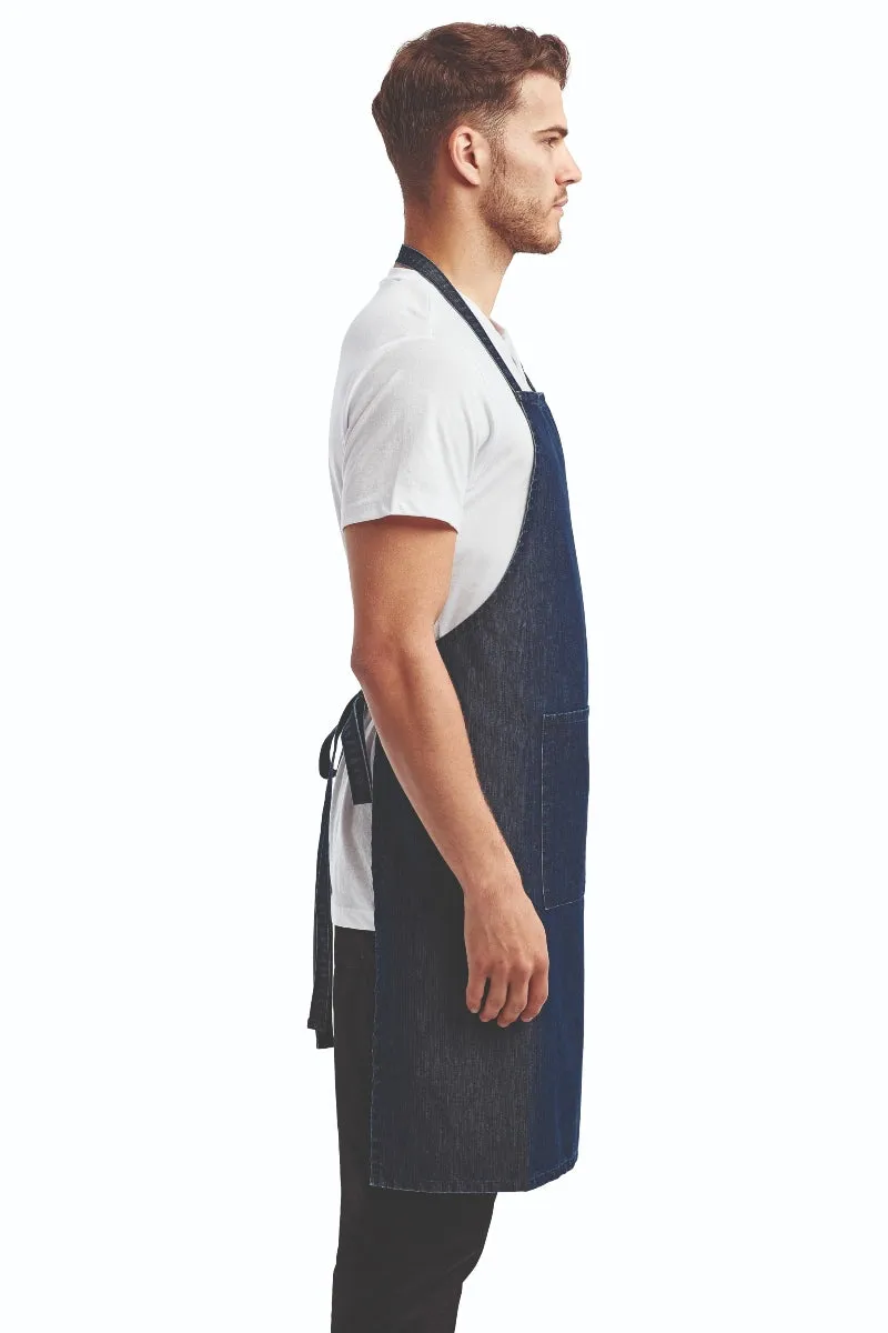 Indigo Denim Sustainable Bib Apron (1 Pocket w/ Pencil Divide)