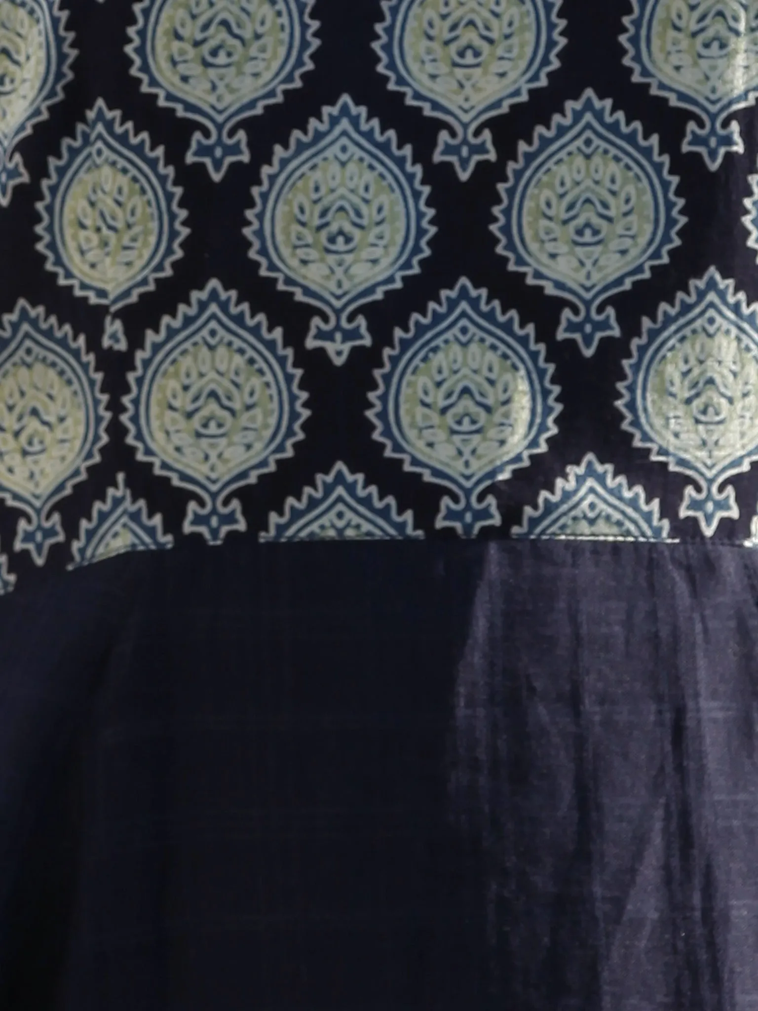 Indigo Green Ivory Hand Block Printed Ajrakh Cotton LongDress - D205F863