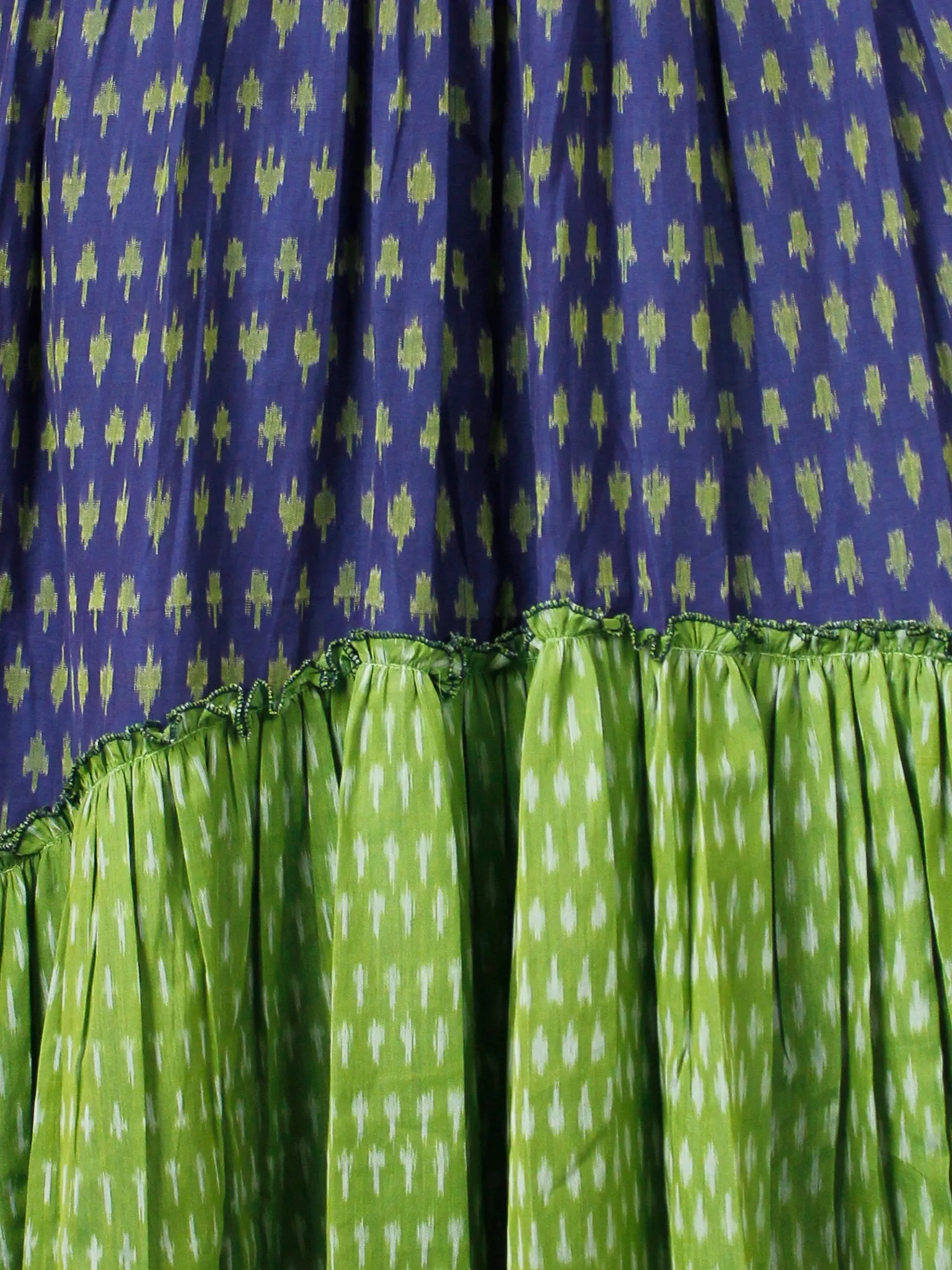 Indigo Green Ivory Hand Woven Ikat Asymmetric Sleeveless Dress - D311F1744