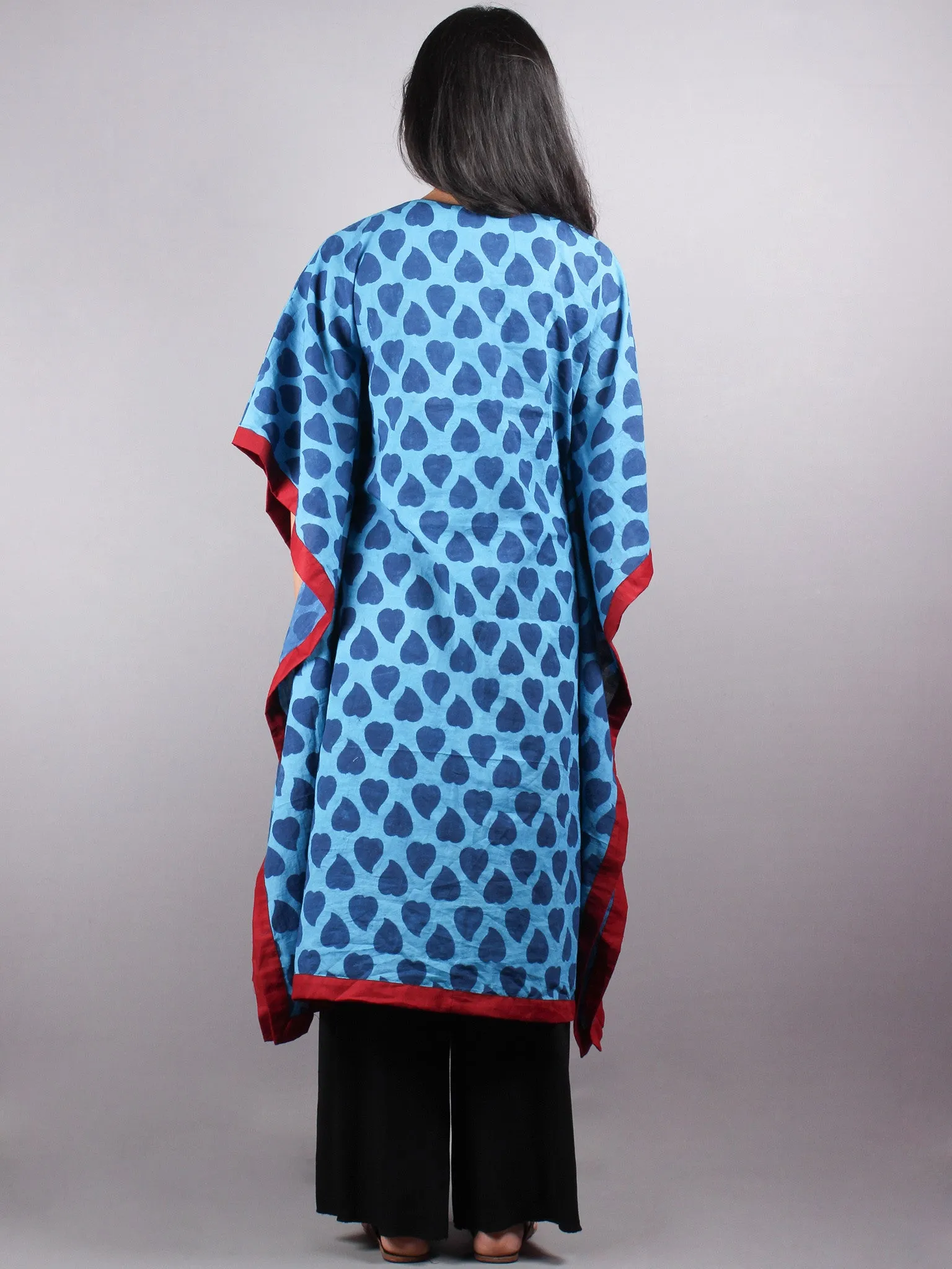 Indigo Hand Block Printed Kaftan with Red Border - K1157F03