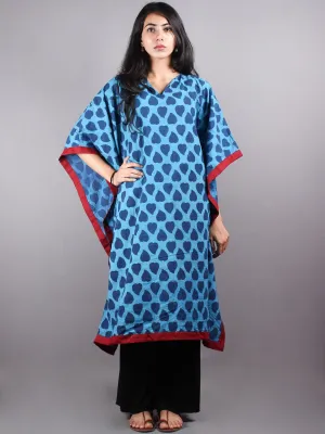 Indigo Hand Block Printed Kaftan with Red Border - K1157F03