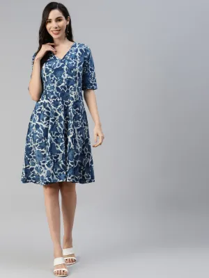 Indigo Hand Block Printed Short Dress