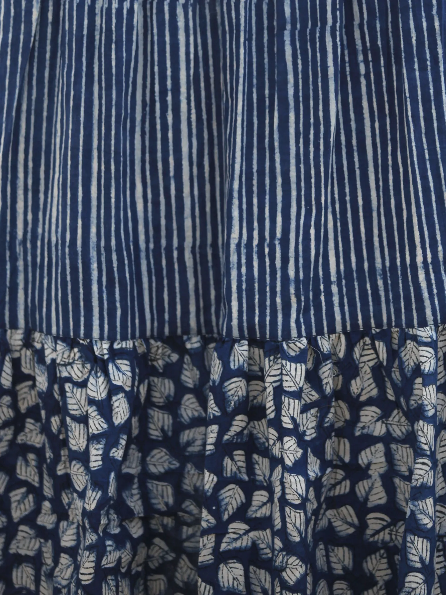 Indigo Ivory Long Hand Block Printed Long Cotton Tier Dress  - D139F1065