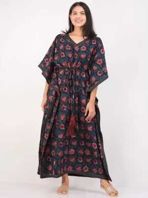 Indigo Maroon Black Hand Block Printed Kaftan - K160F1220