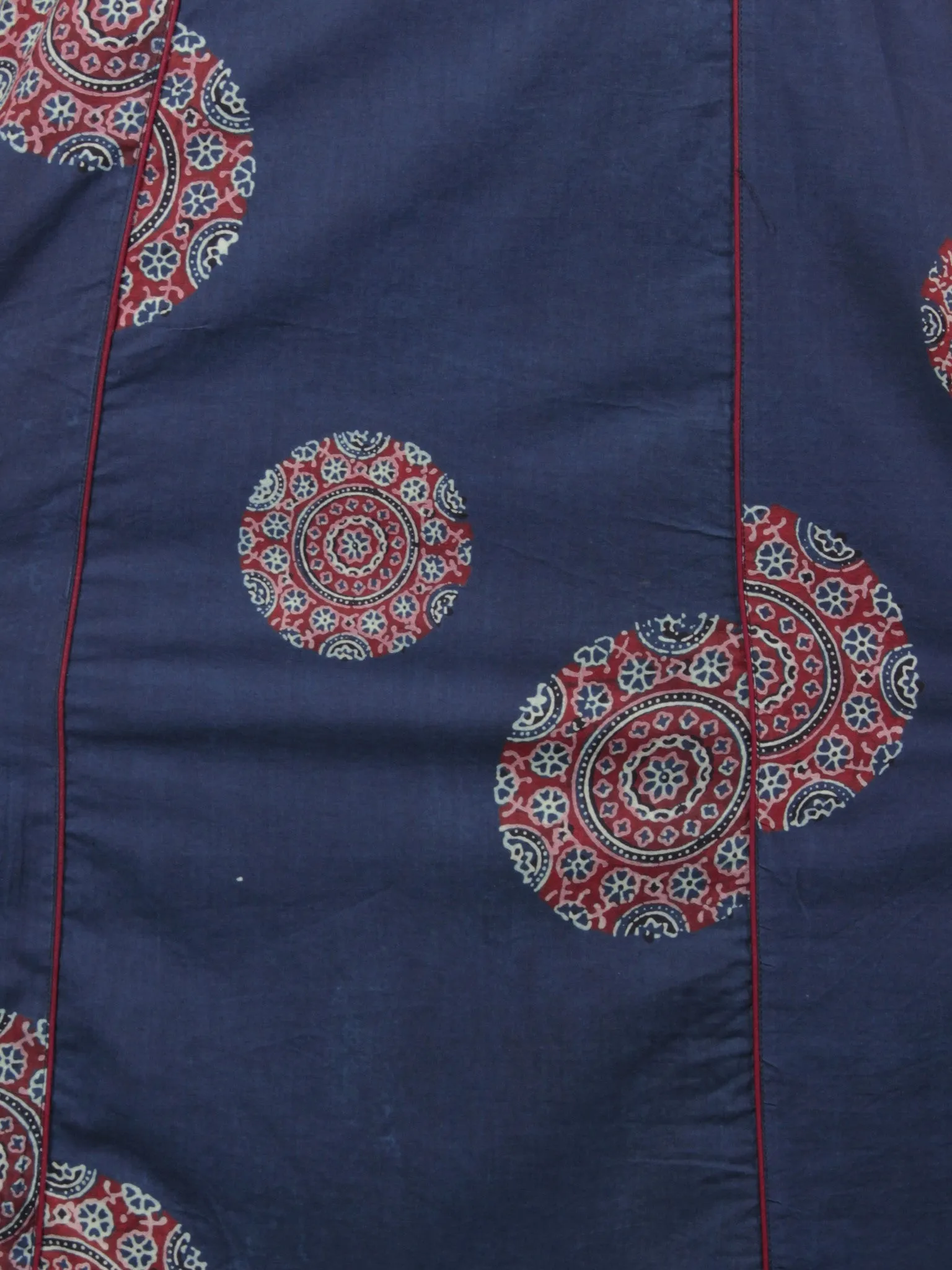 Indigo Maroon Ivory Ajrakh Block Printed Cotton Panel Dress With Side Tie Up - D58F684