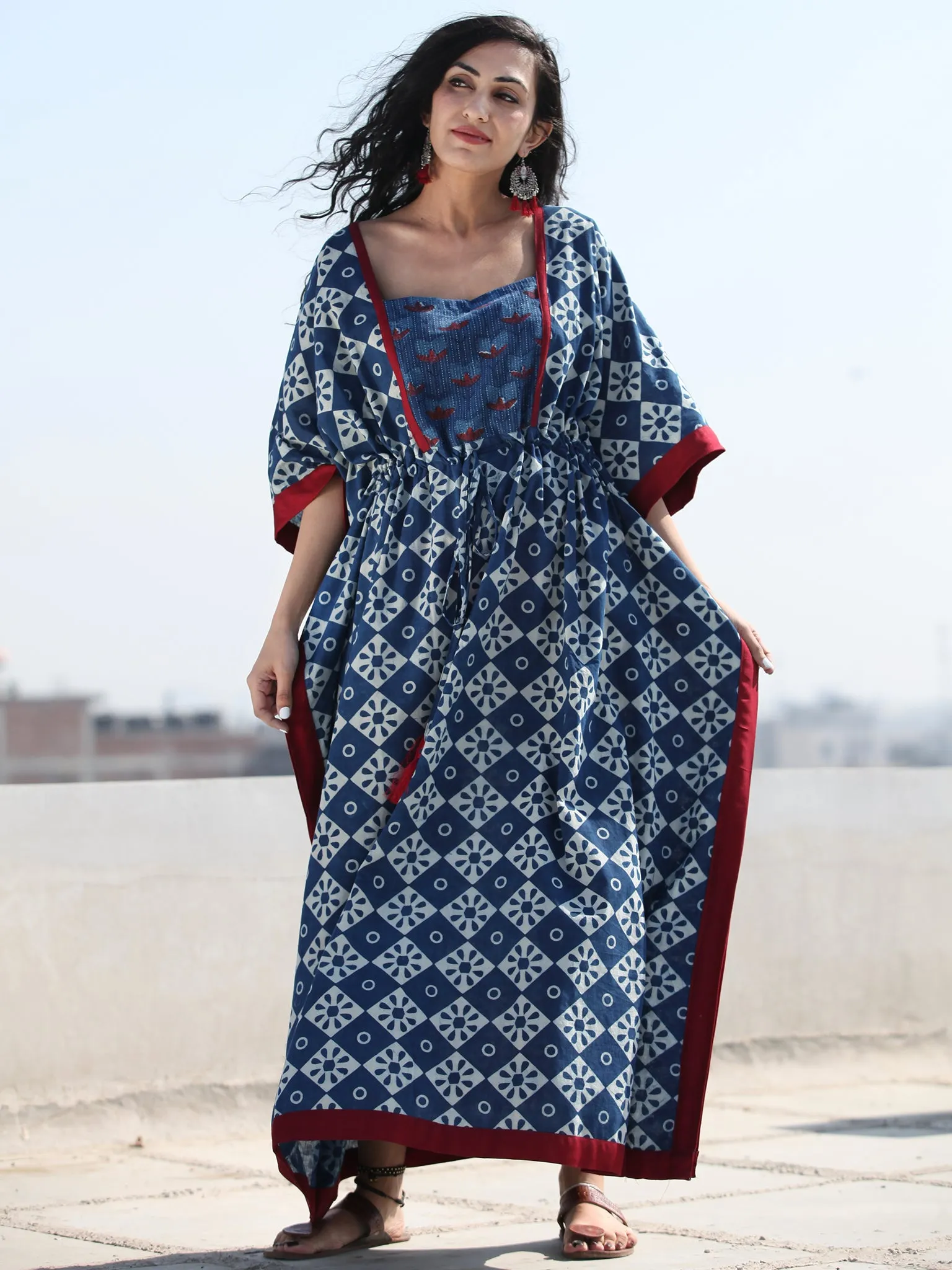 Indigo Off White Hand Block Printed Kaftan - K117F1117