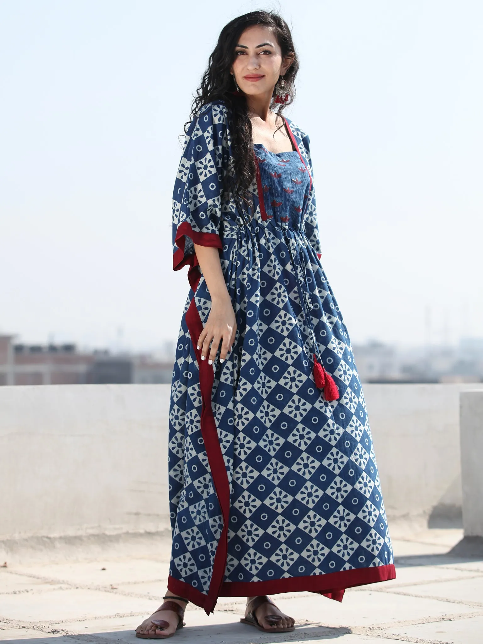 Indigo Off White Hand Block Printed Kaftan - K117F1117