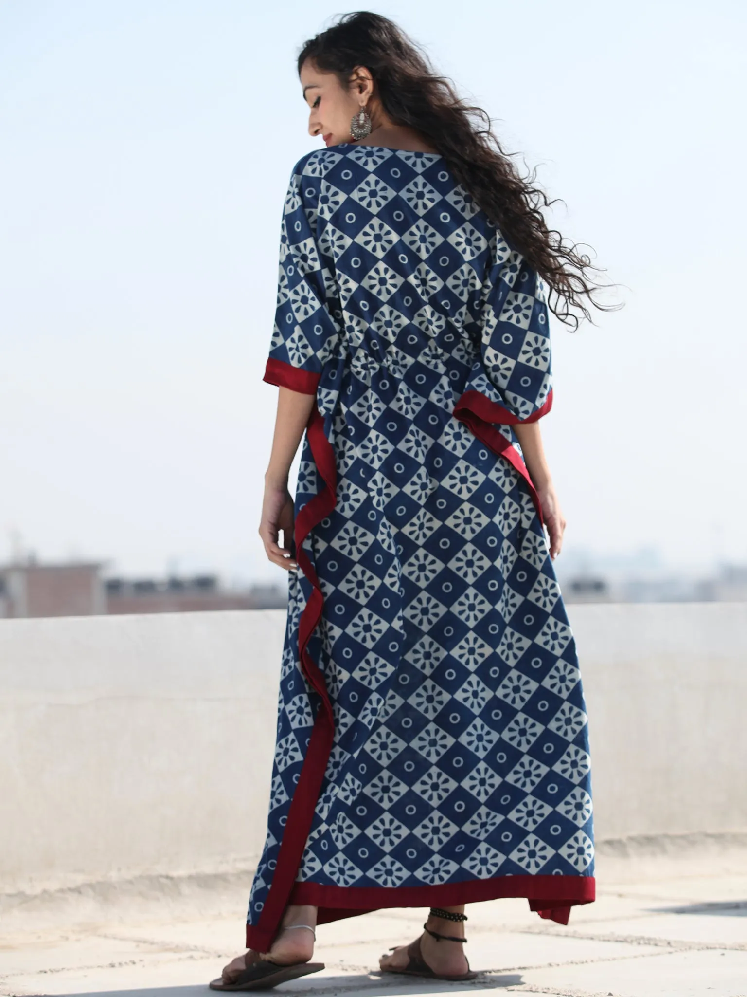 Indigo Off White Hand Block Printed Kaftan - K117F1117