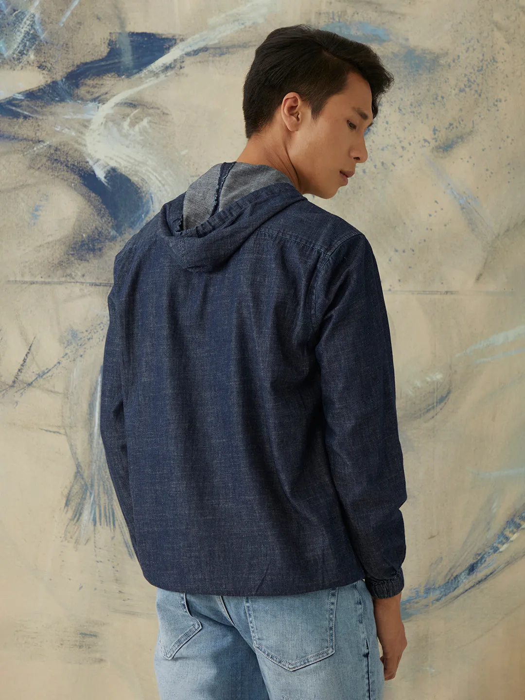 Indigo Plain Zipper Jacket