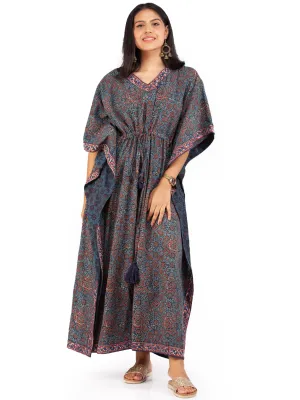 Indigo Red Black Ajrakh Hand Block Printed Kaftan - K148F1797