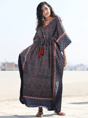 Indigo Rust Ajrakh Hand Block Printed Kaftan - K120F1158