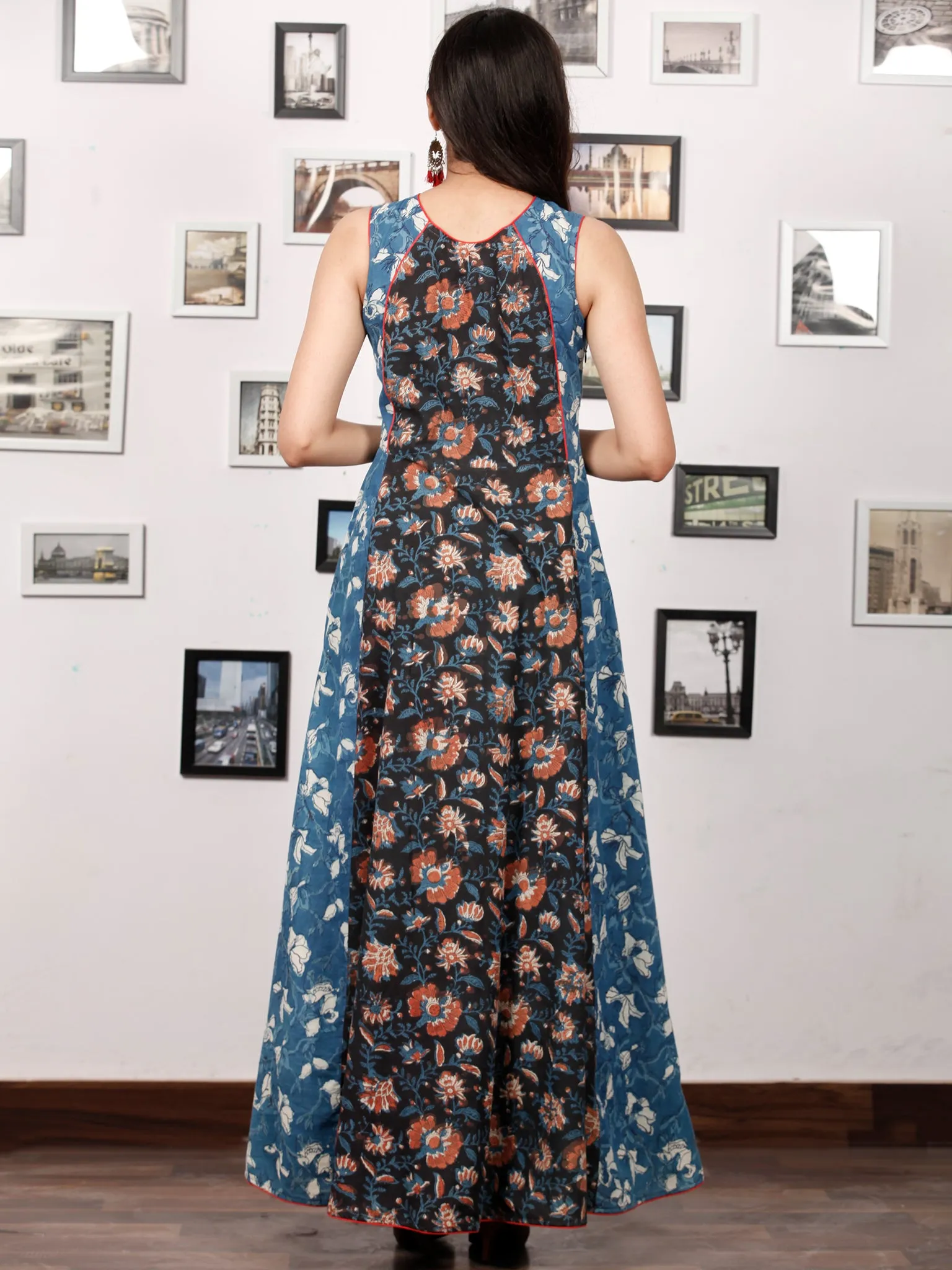 INDIGO RUST - Hand Block Printed Cotton Long Dress  - D327F1399