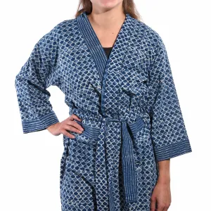 Indigo Shell Design Bath Robe - Unisex - 100% Cotton