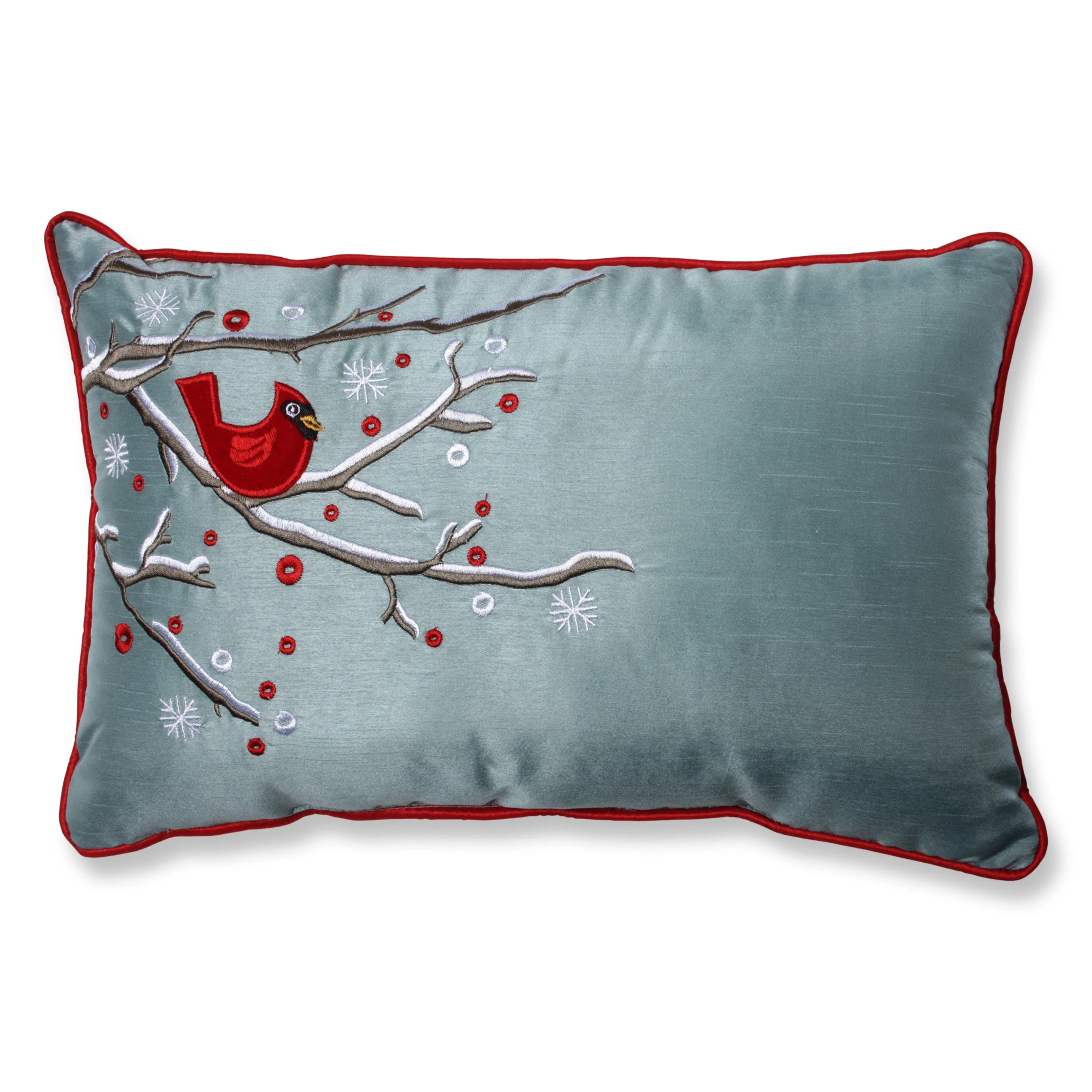 Indoor Christmas Cardinal on Snowy Branch Rectangular Throw Pillow