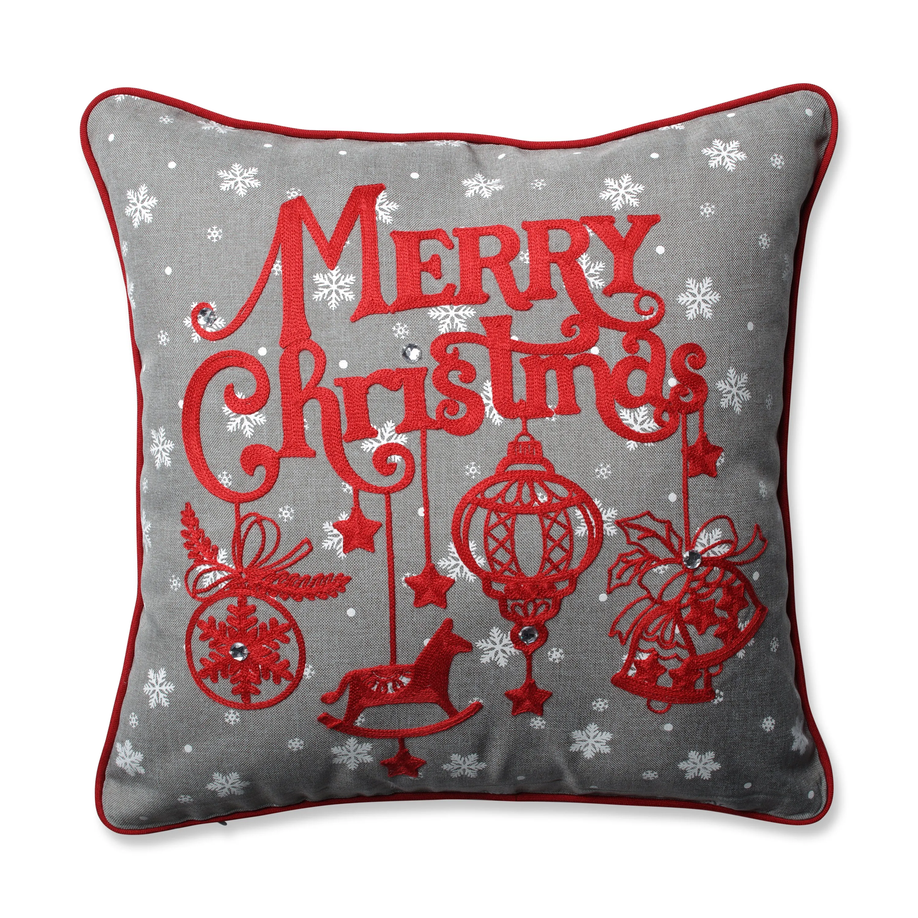 Indoor Ornamental Christmas Grey-Red 16.5-inch Throw Pillow