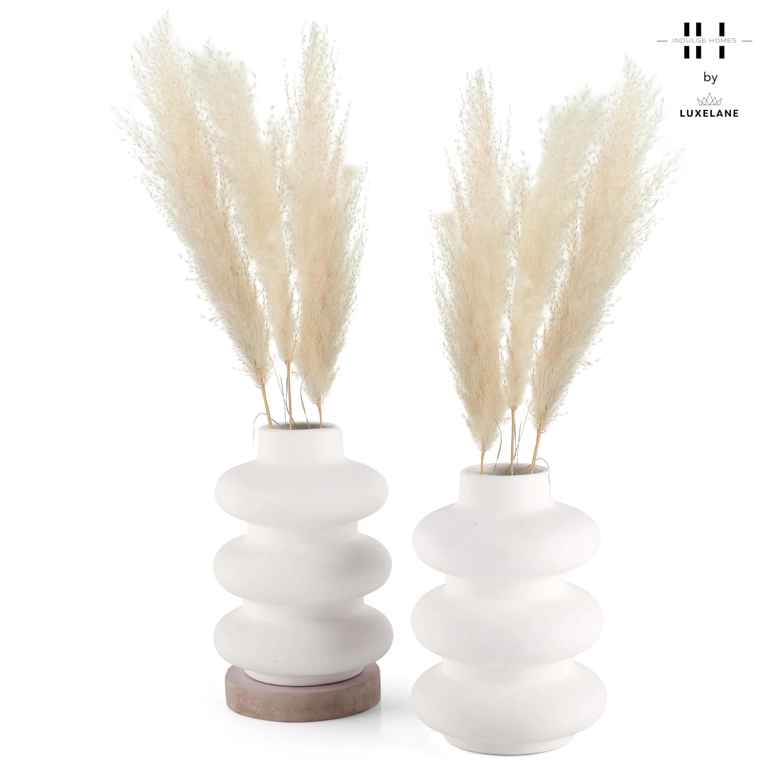 Indulge Home Ceramic White 'Triple Ring' Vase 7 Inch - Set of 2 | Decorative Triple Ring Vase for Dried Flowers and Pampas Grass | Vases for Home Decor, Living Room, Office Decor Ideas