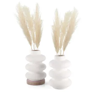 Indulge Home Ceramic White 'Triple Ring' Vase 7 Inch - Set of 2 | Decorative Triple Ring Vase for Dried Flowers and Pampas Grass | Vases for Home Decor, Living Room, Office Decor Ideas