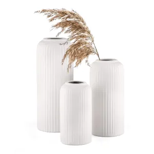 INDULGE HOMES - White Ceramic Vase for Home Decor Centrepiece Showpiece (Flute)