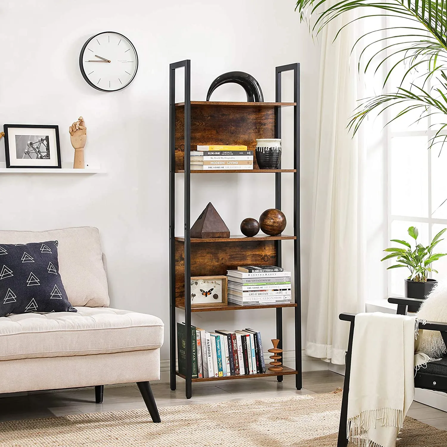 Industrial 5-Tier Bookshelf