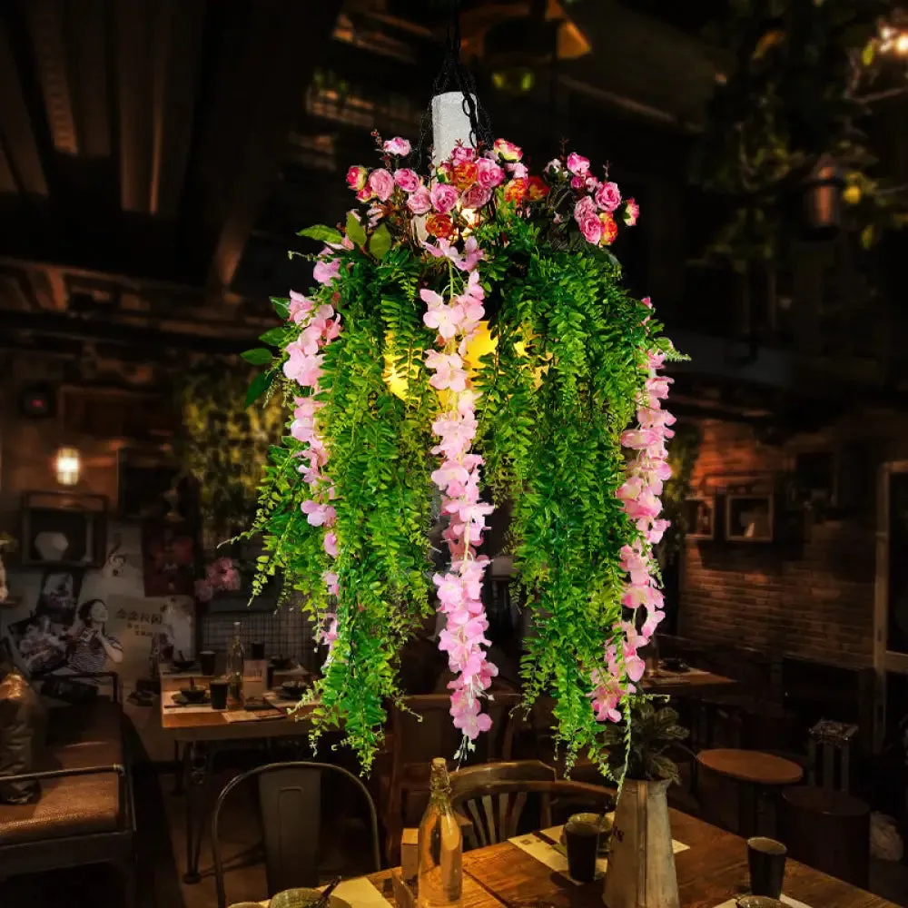 Industrial Iron Ceiling Pendant Light in Pink/Green for Restaurant