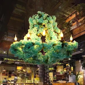 Industrial Metal LED Chandelier with Cherry Blossom Decor - 6 Bulbs Candle Pendant Suspension Lighting Fixture in Blue