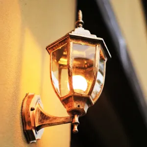 Industrial Outdoor Sconce Light - Clear Glass Lantern Shade Wall Fixture with 1 Bulb